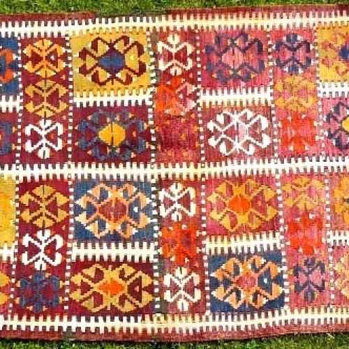Orientteppich antik Kazak Kelim 390x126.